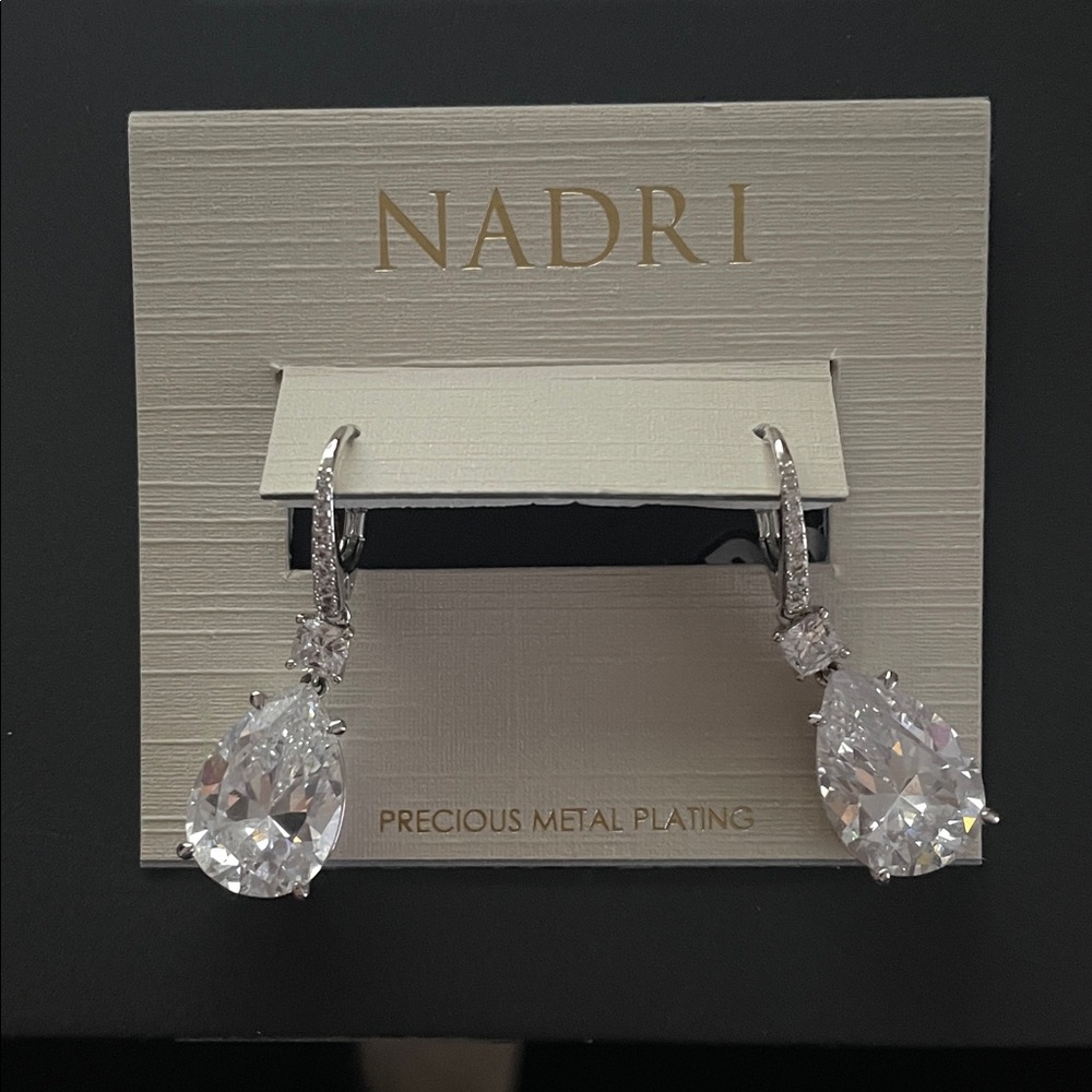 Nadri Crystal Teardrop Earrings in Silver